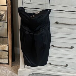 Candie's Strapless Black Satin Pleated Cocktail Dress